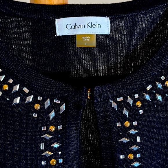 Calvin Klein L Black cardigan, mirrored metal stud decoration,hook/eye closure. - Picture 3 of 6